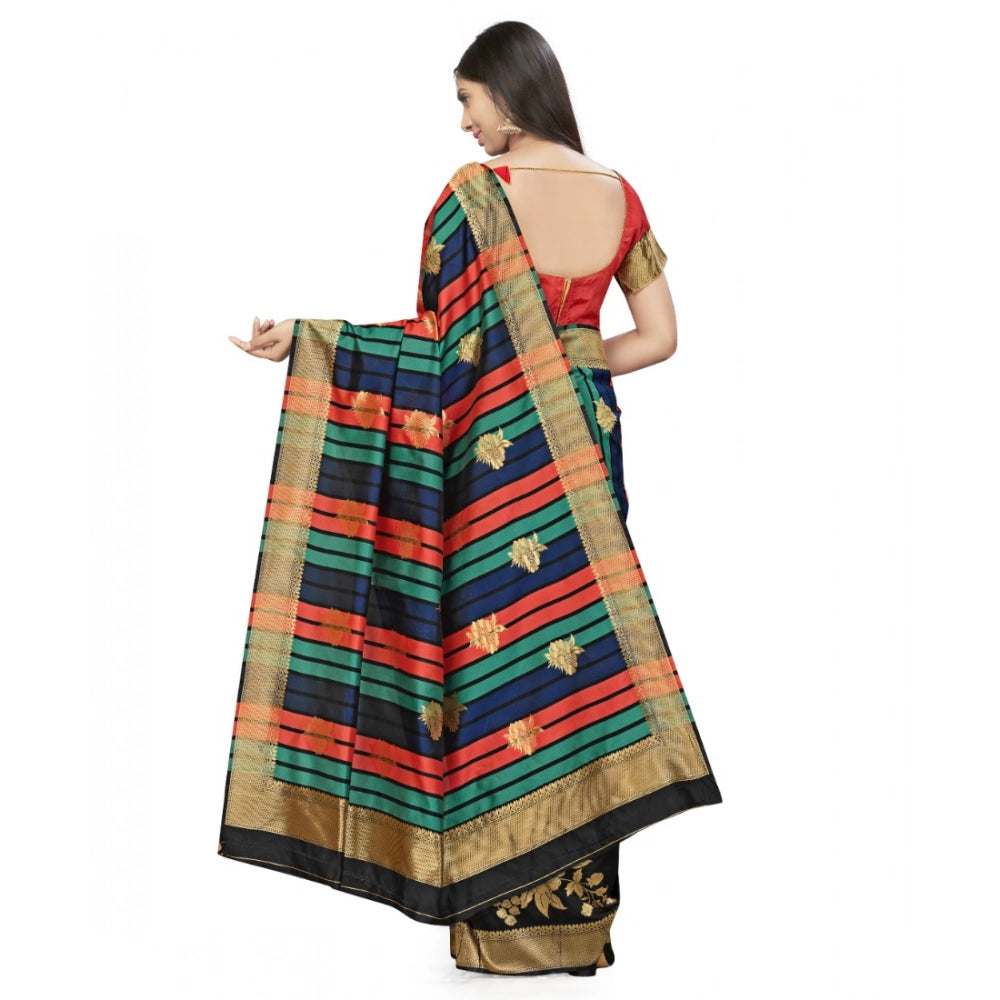 Women's Banarasi Silk Saree With Blouse (Black, 5-6Mtrs) - VANSHELLE