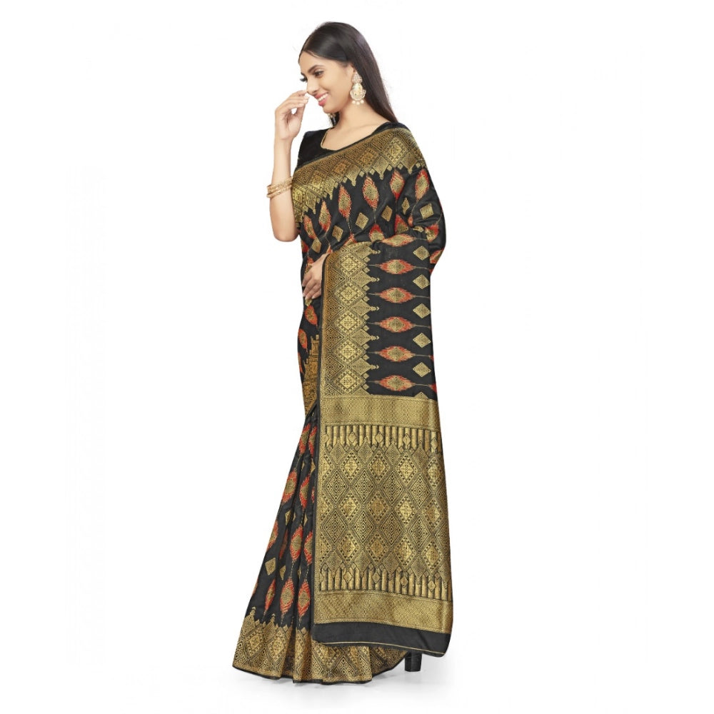 Women's Banarasi Silk Saree With Blouse (Black, 5-6Mtrs) - VANSHELLE