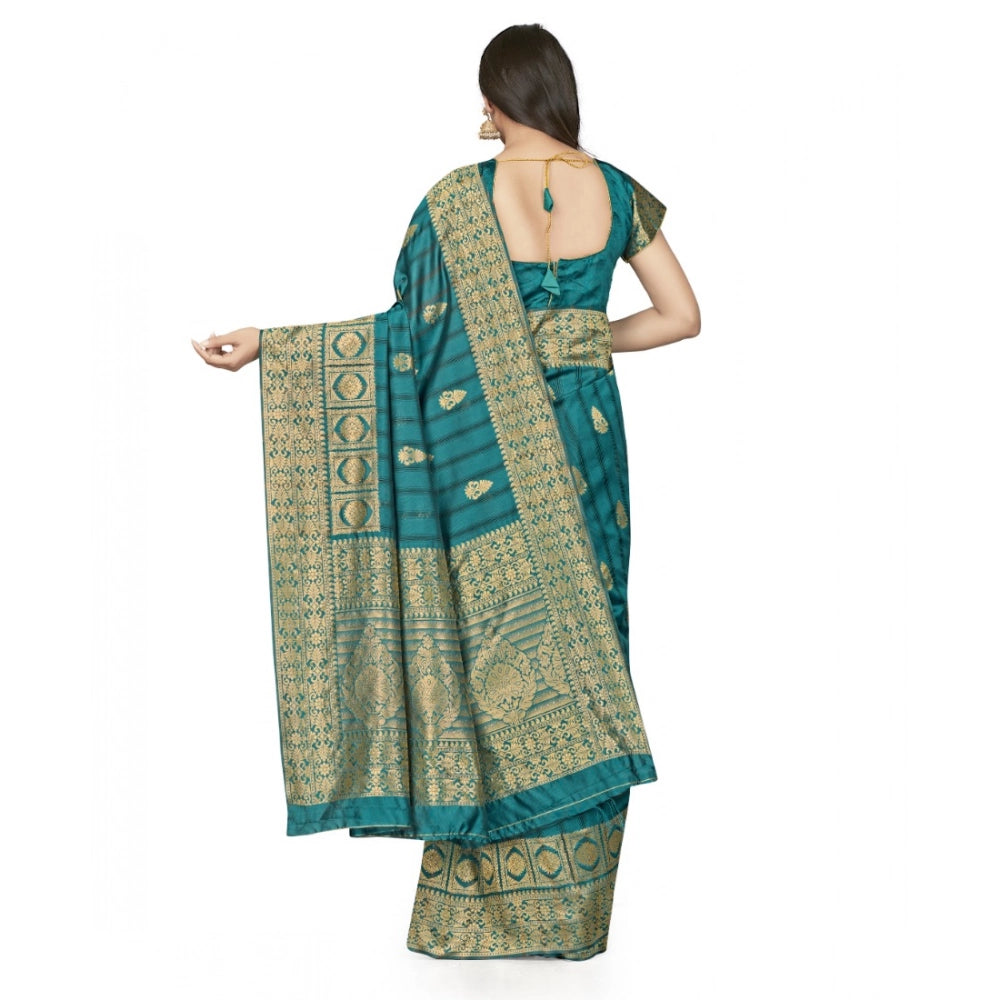 Women's Banarasi Silk Saree With Blouse (Peach, 5-6Mtrs) - VANSHELLE