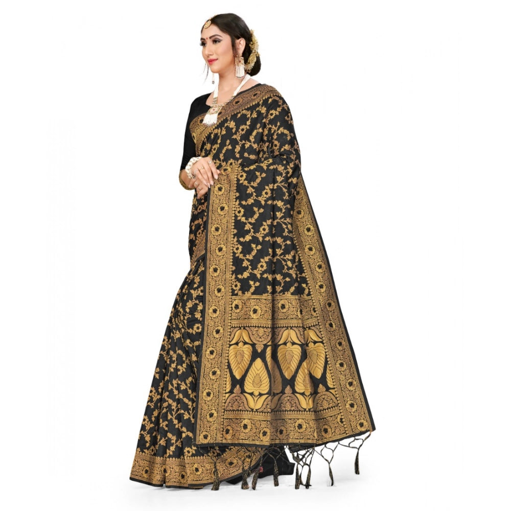 Women'S Banarasi Silk Saree With Blouse (Black, 5-6Mtrs)
