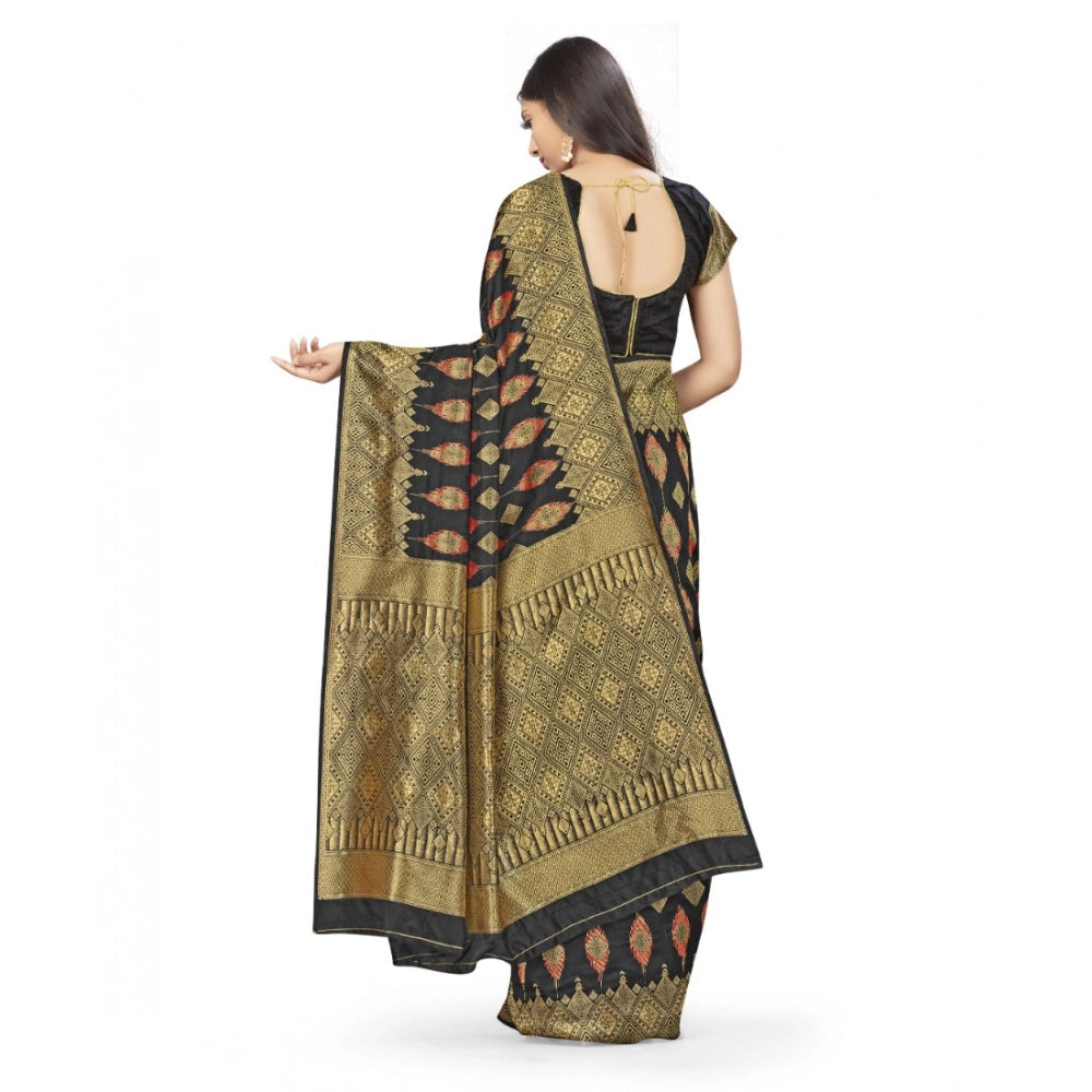 Women's Banarasi Silk Saree With Blouse (Black, 5-6Mtrs) - VANSHELLE