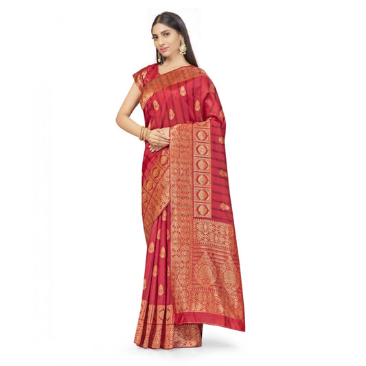 Women's Banarasi Silk Saree With Blouse (Peach, 5-6Mtrs) - VANSHELLE