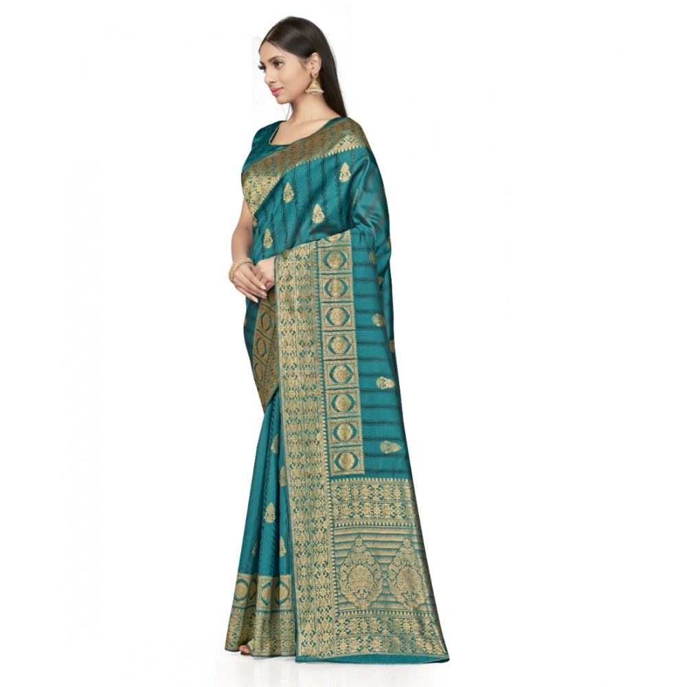 Women's Banarasi Silk Saree With Blouse (Peach, 5-6Mtrs) - VANSHELLE