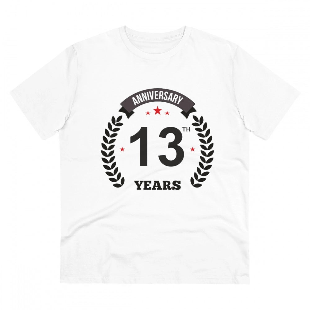 Men'S Pc Cotton 13Th Anniversary Printed T Shirt (Color: White