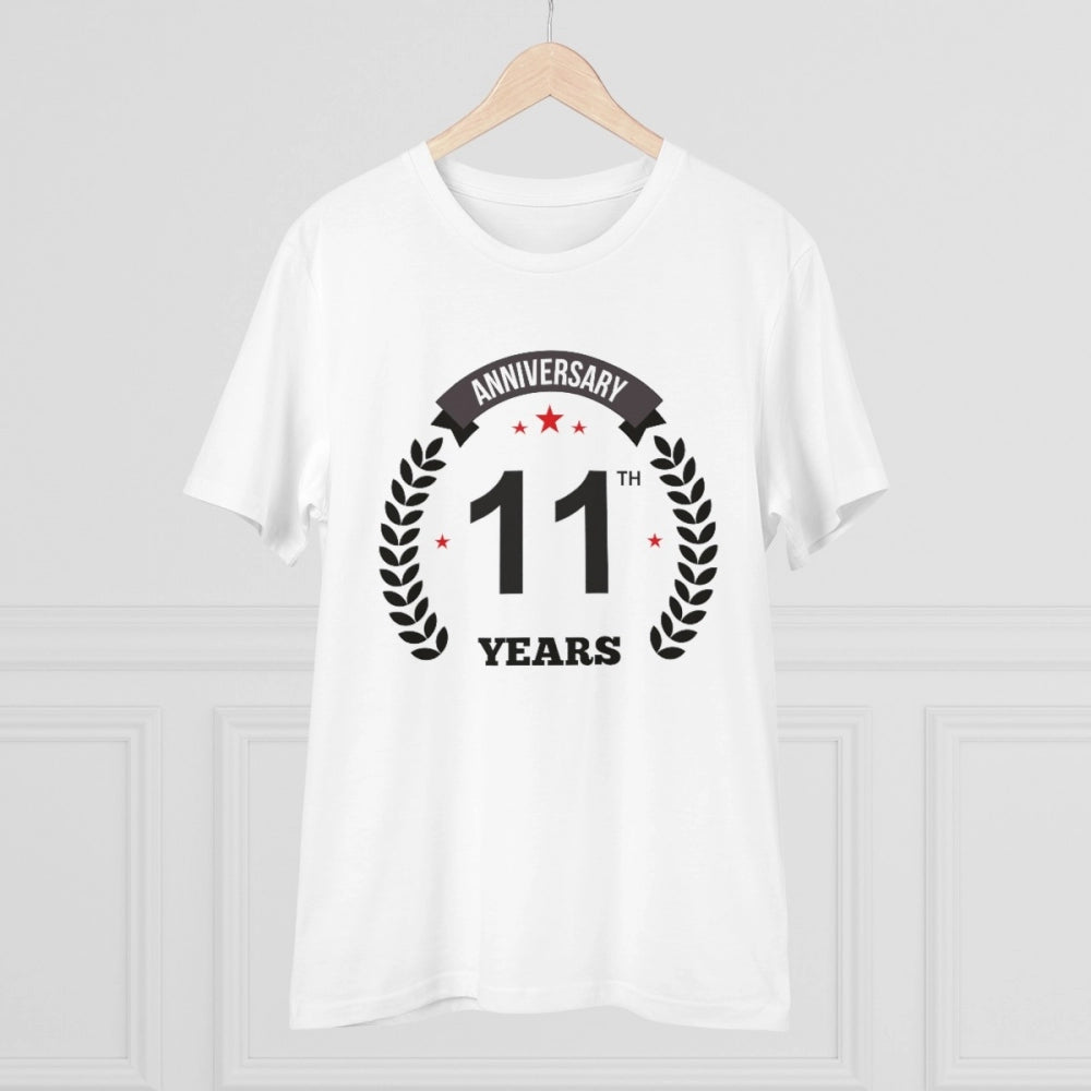 Men'S Pc Cotton 11Th Anniversary Printed T Shirt (Color: White