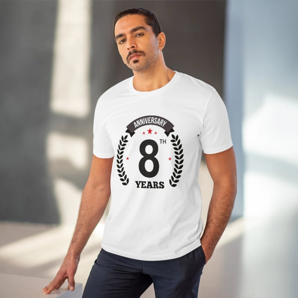 Men'S Pc Cotton 8Th Anniversary Printed T Shirt (Color: White,