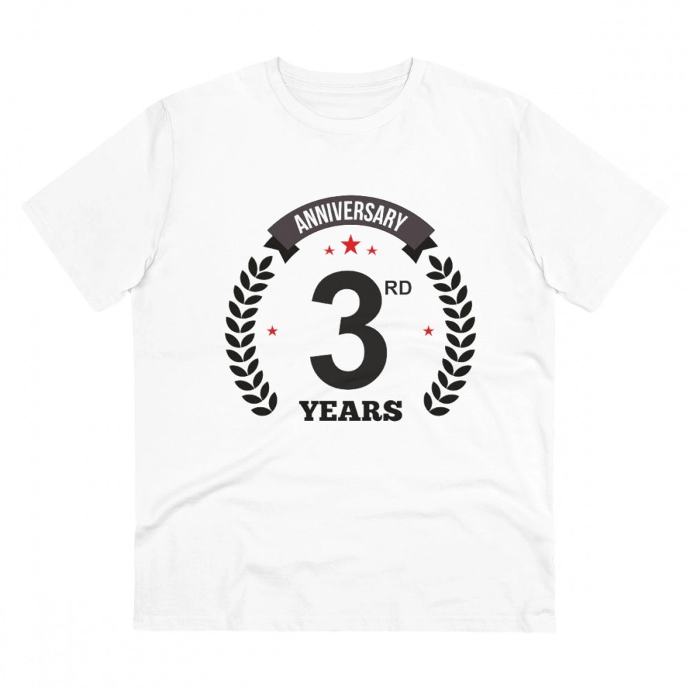 Men'S Pc Cotton 3Rd Anniversary Printed T Shirt (Color: White,
