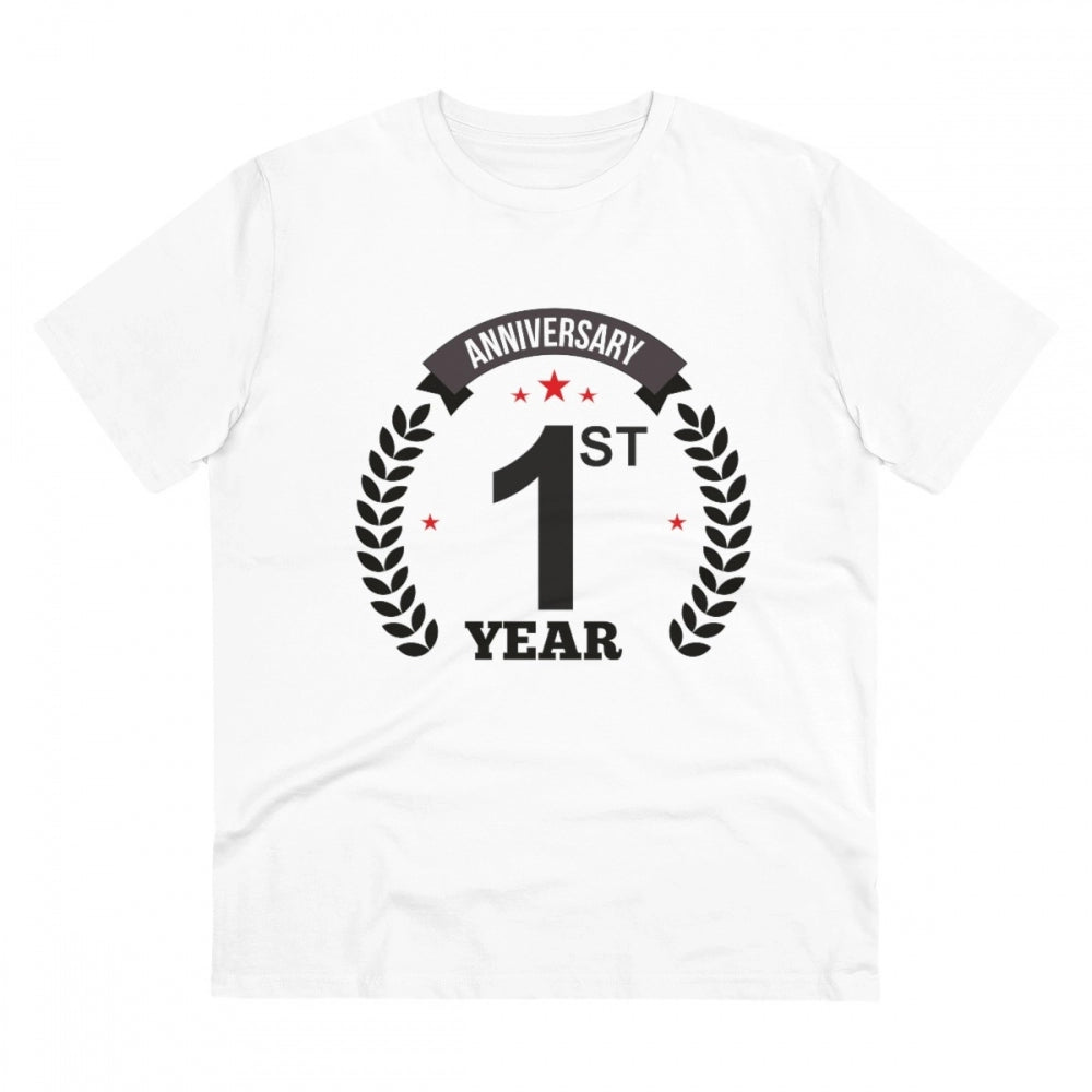 Men'S Pc Cotton 1St Anniversary Printed T Shirt (Color: White,