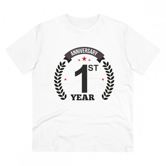 Men'S Pc Cotton 1St Anniversary Printed T Shirt (Color: White,