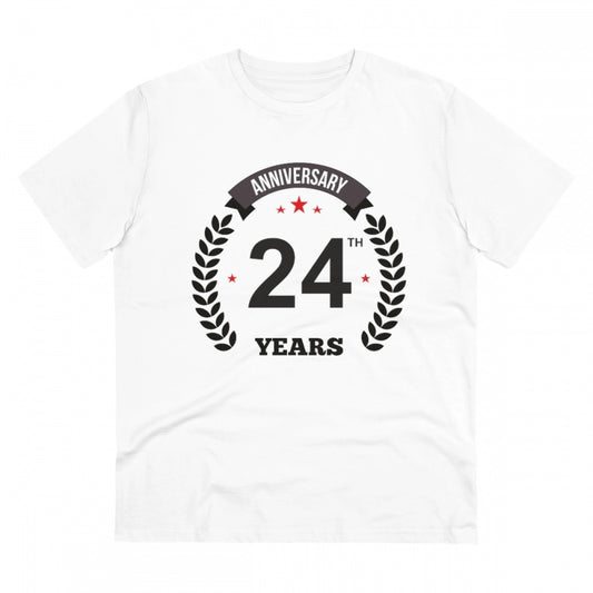 Men'S Pc Cotton 24Th Anniversary Printed T Shirt (Color: White