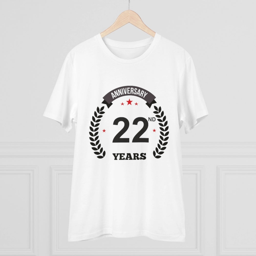 Men'S Pc Cotton 22Nd Anniversary Printed T Shirt (Color: White