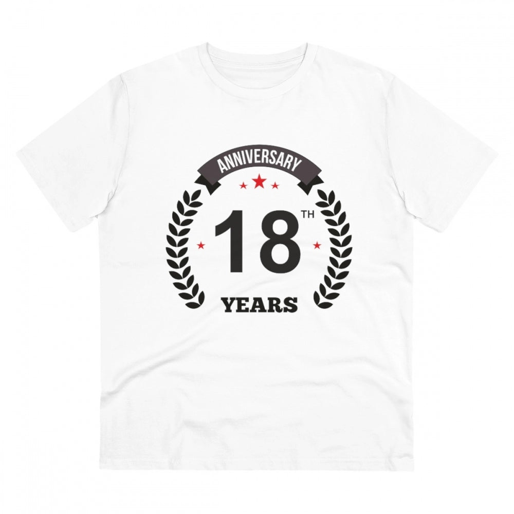 Men'S Pc Cotton 18Th Anniversary Printed T Shirt (Color: White