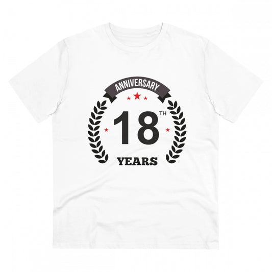 Men'S Pc Cotton 18Th Anniversary Printed T Shirt (Color: White