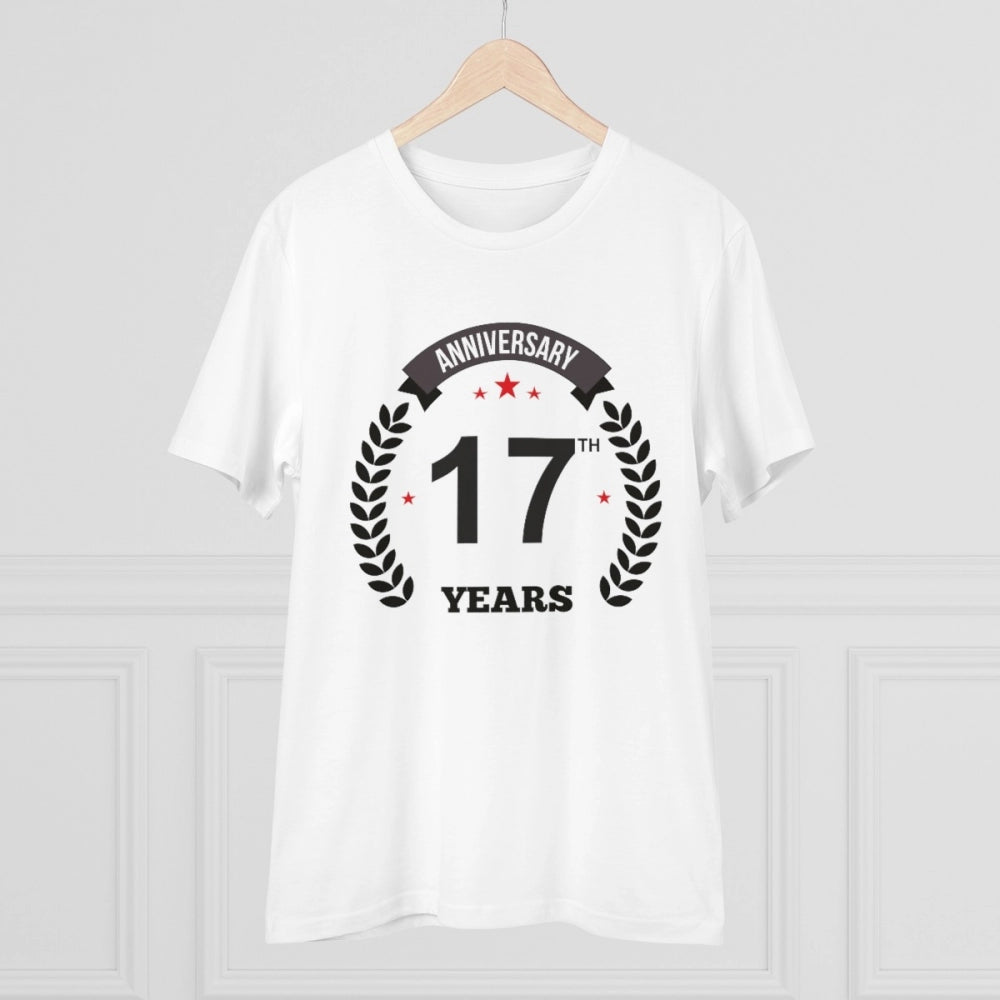 Men'S Pc Cotton 17Th Anniversary Printed T Shirt (Color: White