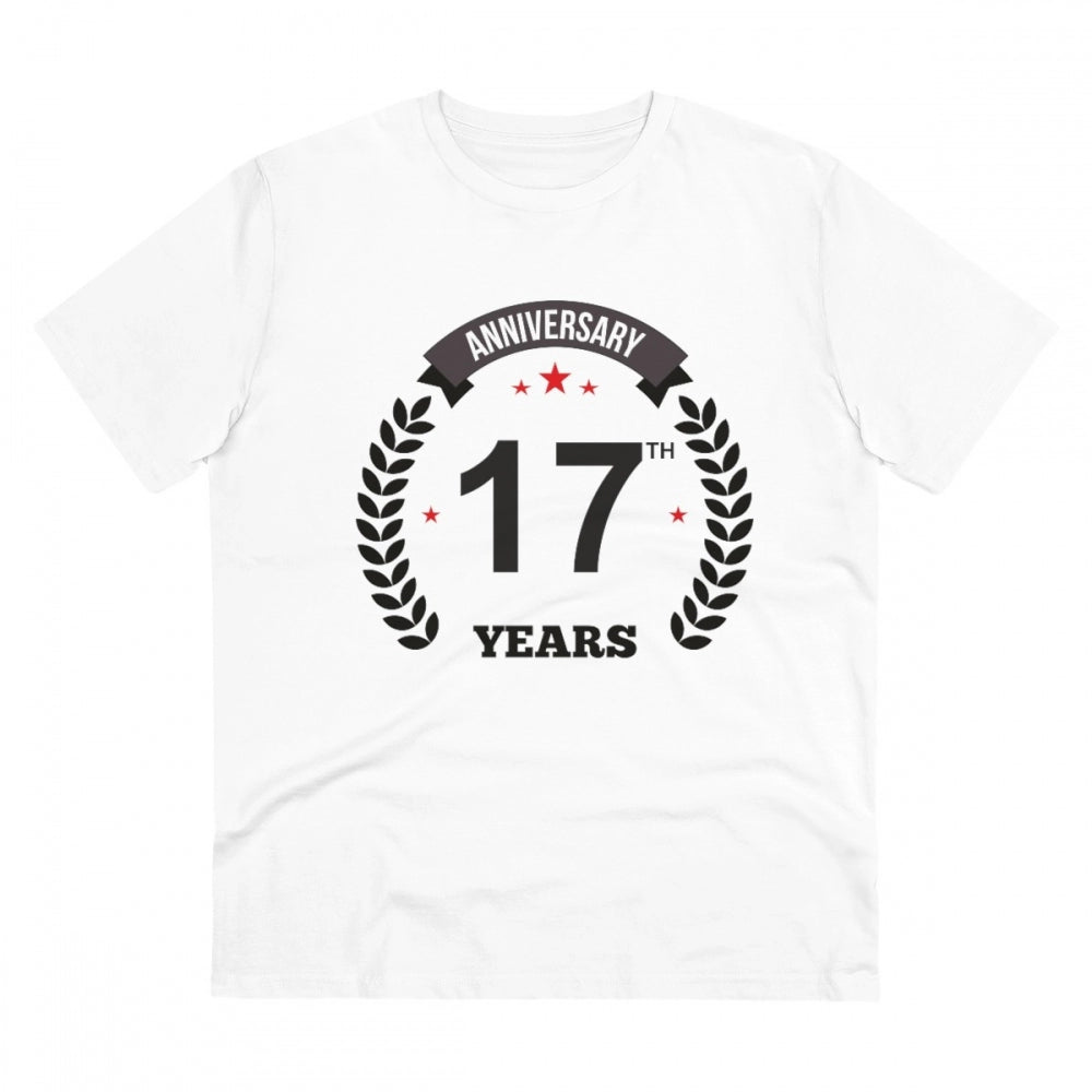 Men'S Pc Cotton 17Th Anniversary Printed T Shirt (Color: White
