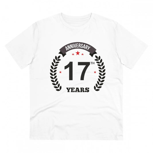 Men'S Pc Cotton 17Th Anniversary Printed T Shirt (Color: White