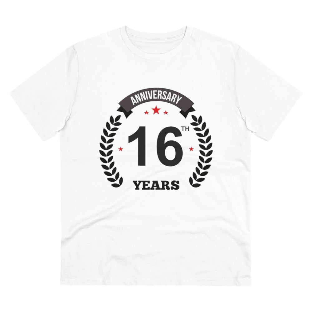 Men'S Pc Cotton 16Th Anniversary Printed T Shirt (Color: White