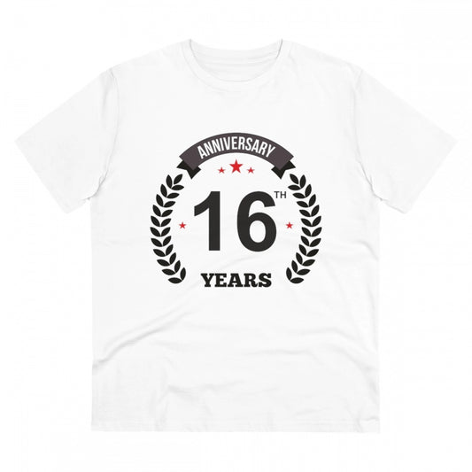 Men'S Pc Cotton 16Th Anniversary Printed T Shirt (Color: White