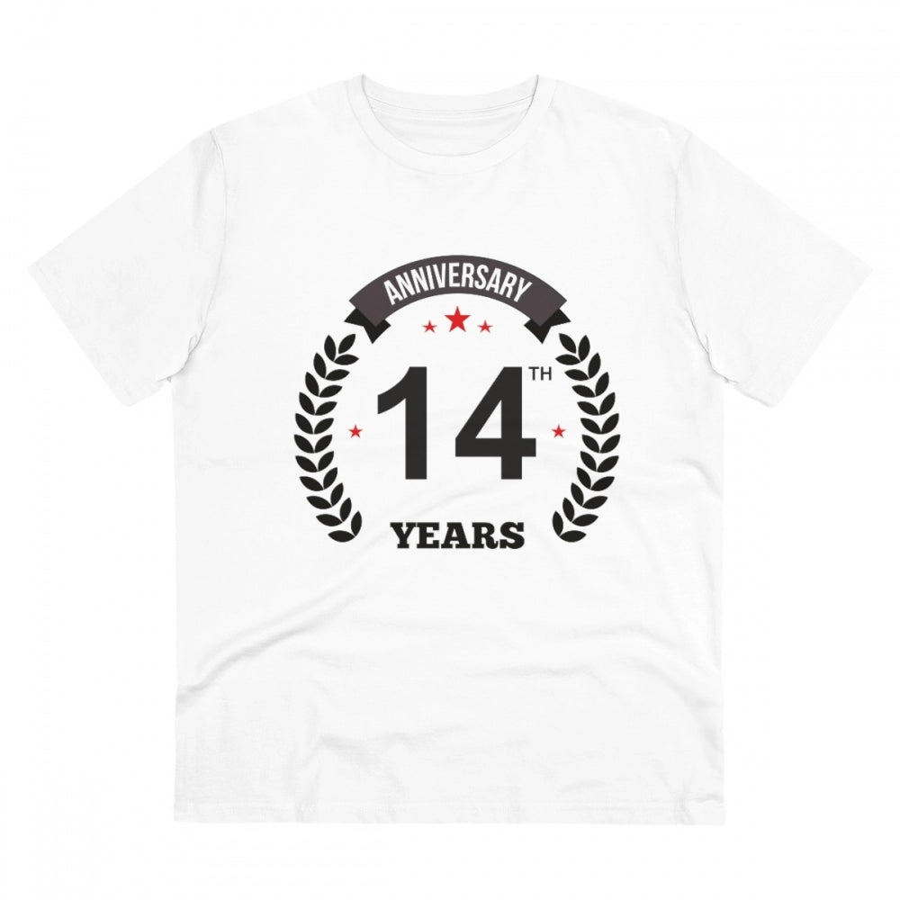 Men'S Pc Cotton 14Th Anniversary Printed T Shirt (Color: White