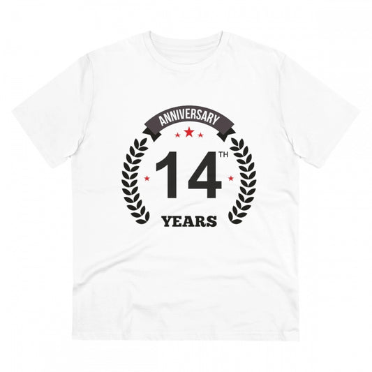 Men'S Pc Cotton 14Th Anniversary Printed T Shirt (Color: White