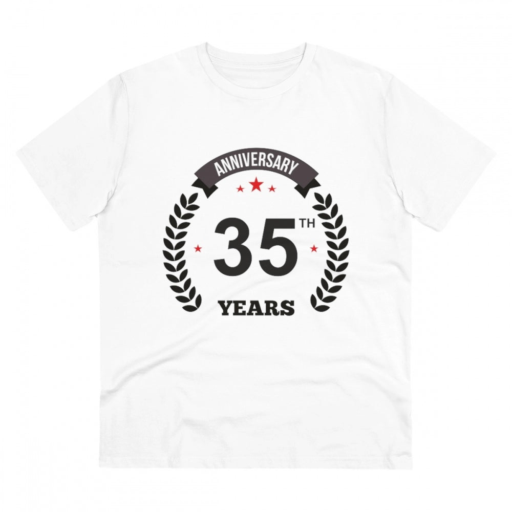 Men'S Pc Cotton 35Th Anniversary Printed T Shirt (Color: White