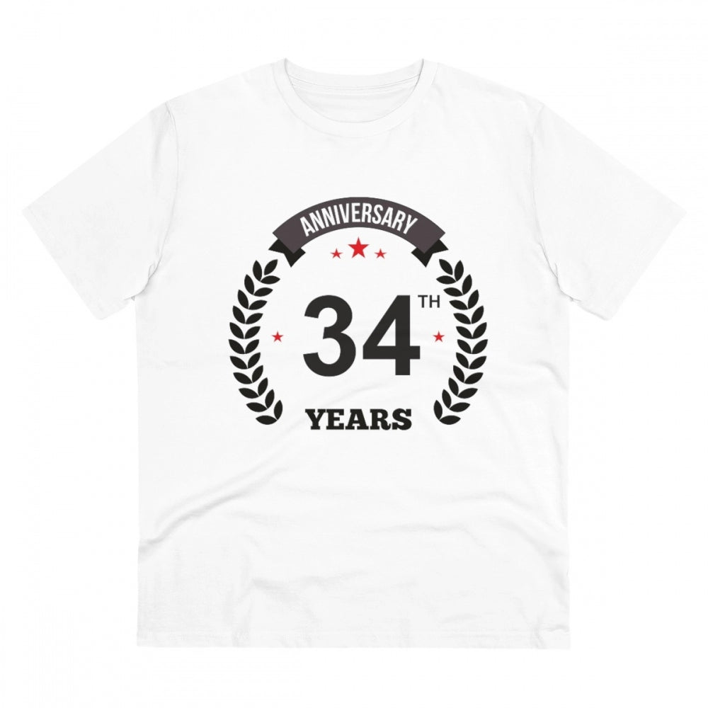 Men'S Pc Cotton 34Th Anniversary Printed T Shirt (Color: White