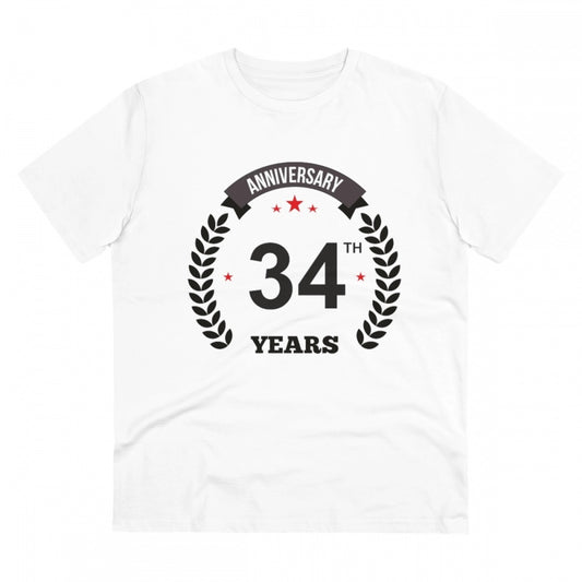 Men'S Pc Cotton 34Th Anniversary Printed T Shirt (Color: White