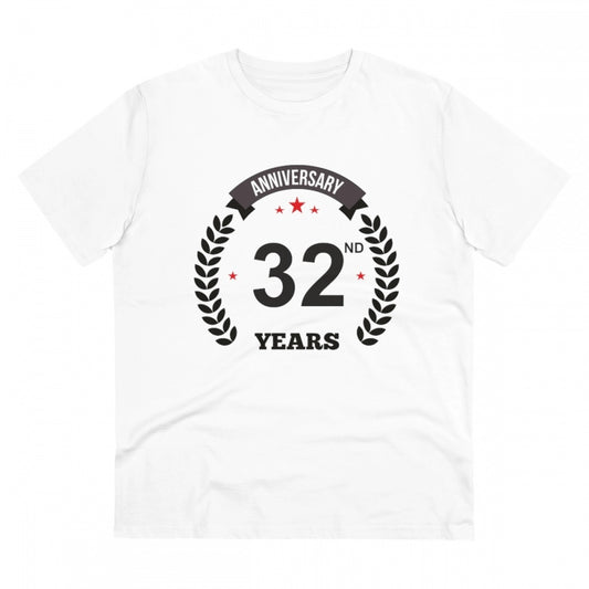Men'S Pc Cotton 32Nd Anniversary Printed T Shirt (Color: White