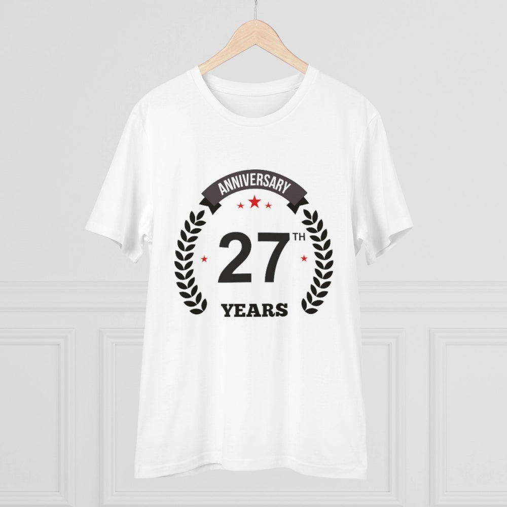 Men'S Pc Cotton 27Th Anniversary Printed T Shirt (Color: White