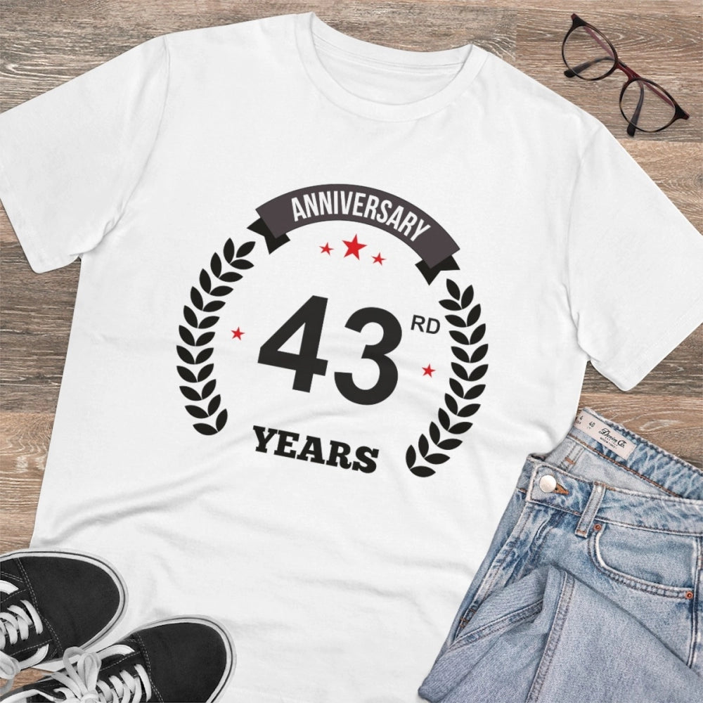 Men'S Pc Cotton 43Rd Anniversary Printed T Shirt (Color: White