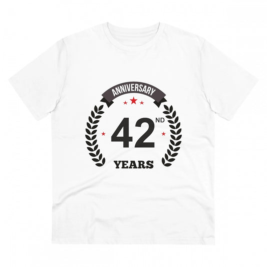 Men'S Pc Cotton 42Nd Anniversary Printed T Shirt (Color: White