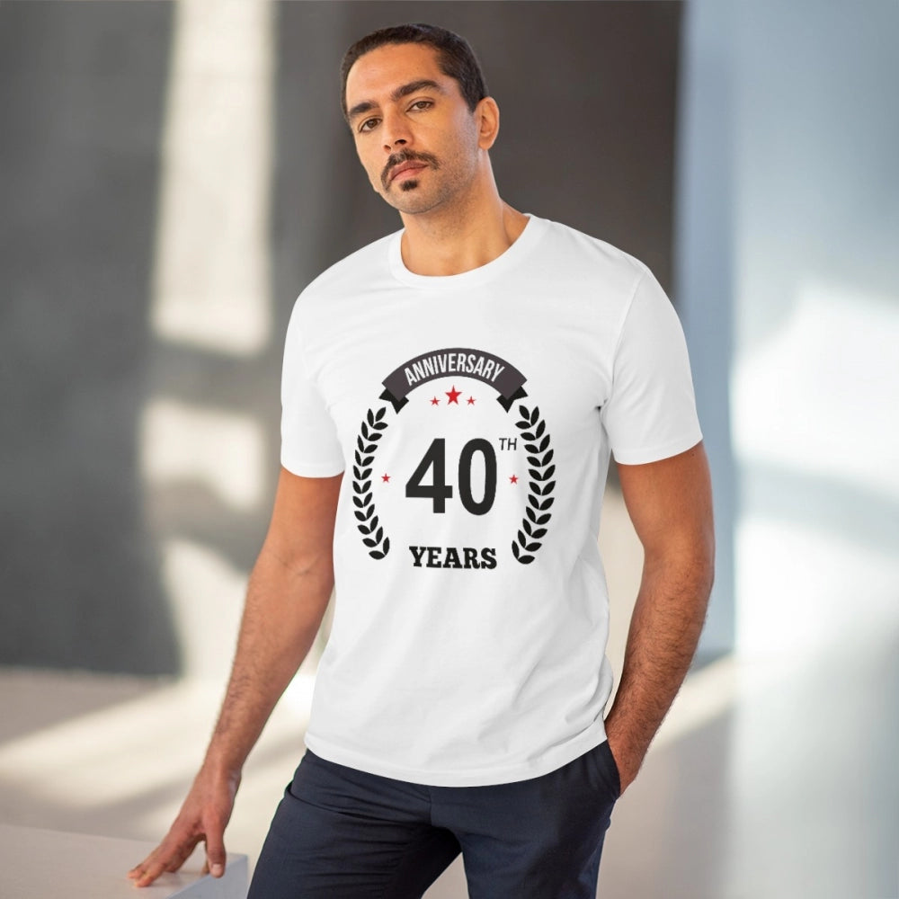 Men'S Pc Cotton 40Th Anniversary Printed T Shirt (Color: White