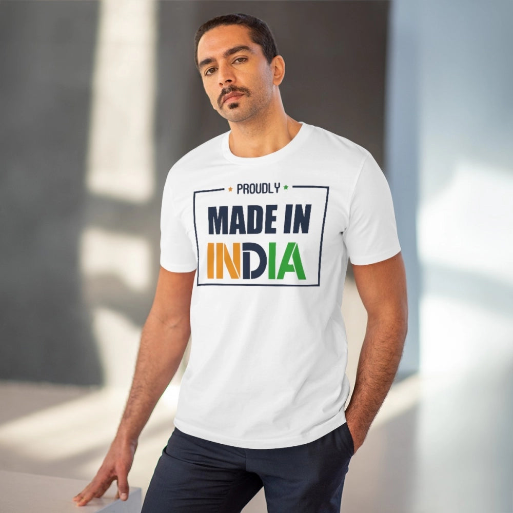 Men'S Pc Cotton Made In India Printed T Shirt (Color: White, T