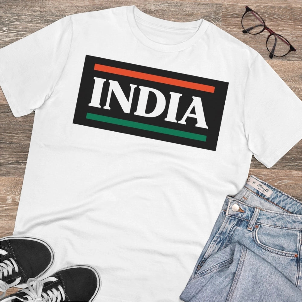 Men'S Pc Cotton India Printed T Shirt (Color: White, Thread Co