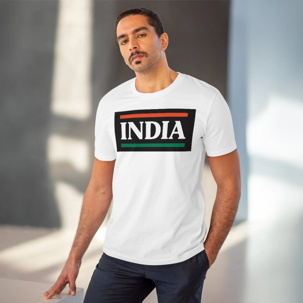 Men'S Pc Cotton India Printed T Shirt (Color: White, Thread Co