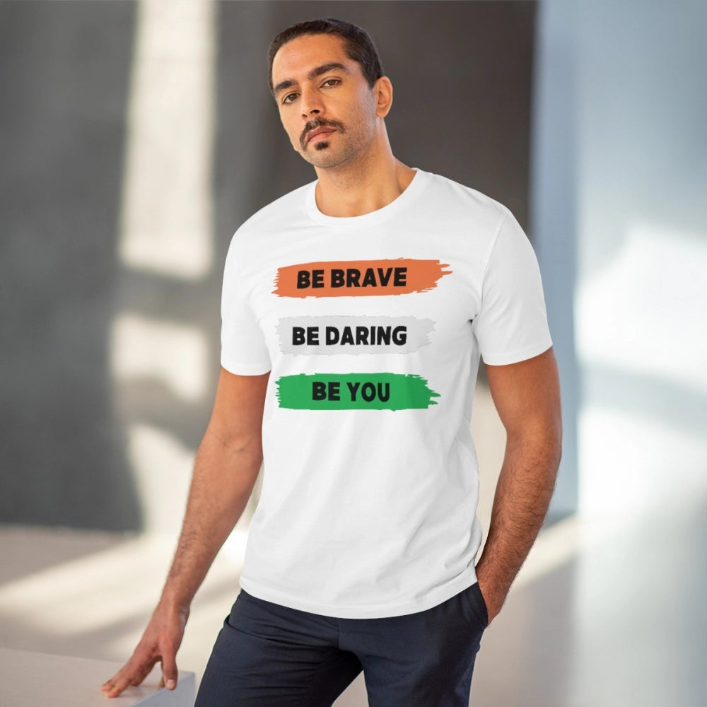 Men'S Pc Cotton Be Brave Be You Printed T Shirt (Color: White,
