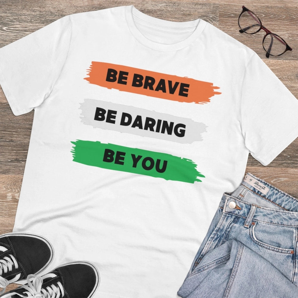 Men'S Pc Cotton Be Brave Be You Printed T Shirt (Color: White,