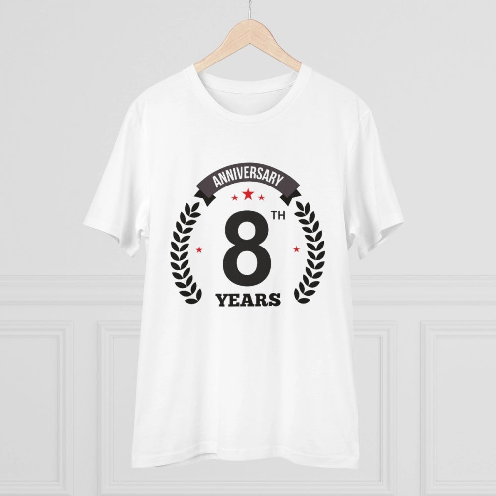 Men'S Pc Cotton 8Th Anniversary Printed T Shirt (Color: White,