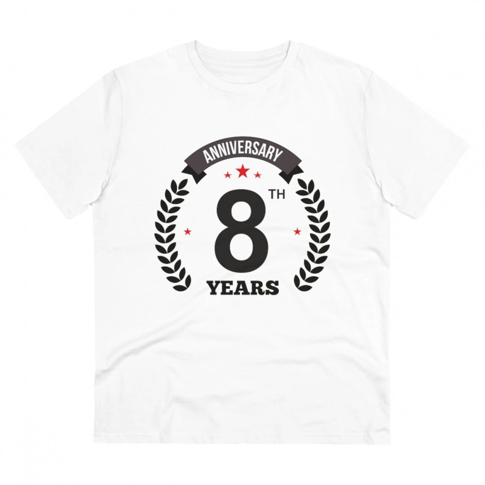 Men'S Pc Cotton 8Th Anniversary Printed T Shirt (Color: White,