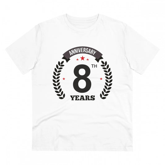 Men'S Pc Cotton 8Th Anniversary Printed T Shirt (Color: White,