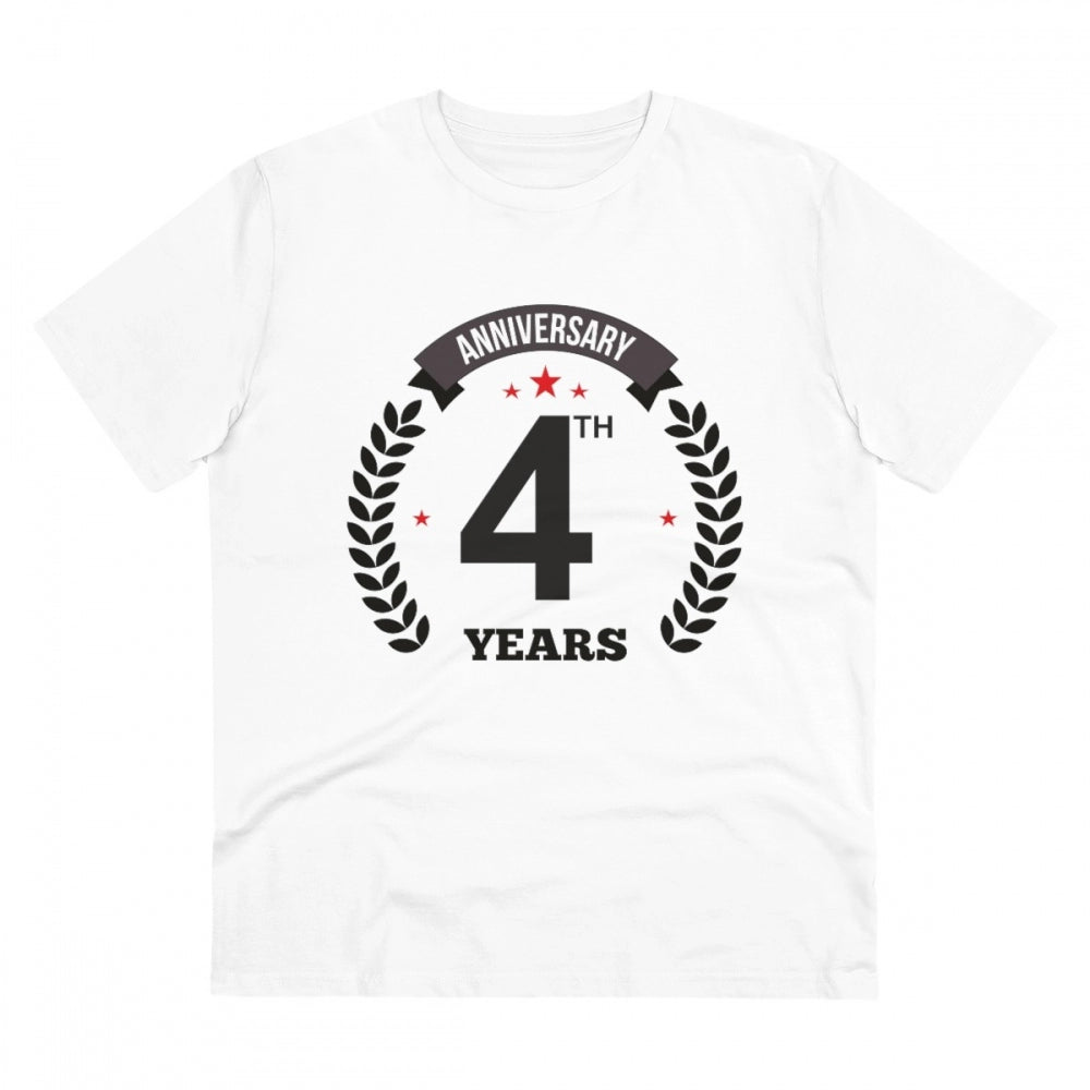Men'S Pc Cotton 4Th Anniversary Printed T Shirt (Color: White,