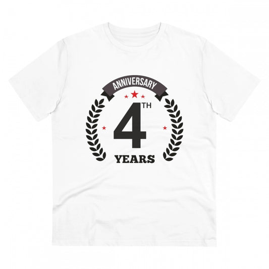 Men'S Pc Cotton 4Th Anniversary Printed T Shirt (Color: White,