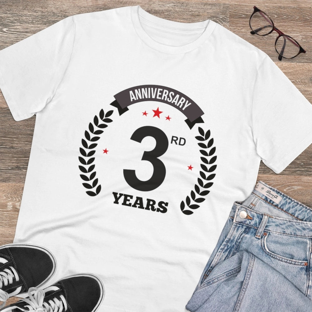 Men'S Pc Cotton 3Rd Anniversary Printed T Shirt (Color: White,