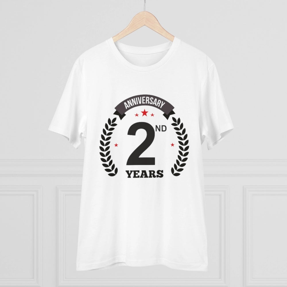 Men'S Pc Cotton 2Nd Anniversary Printed T Shirt (Color: White,