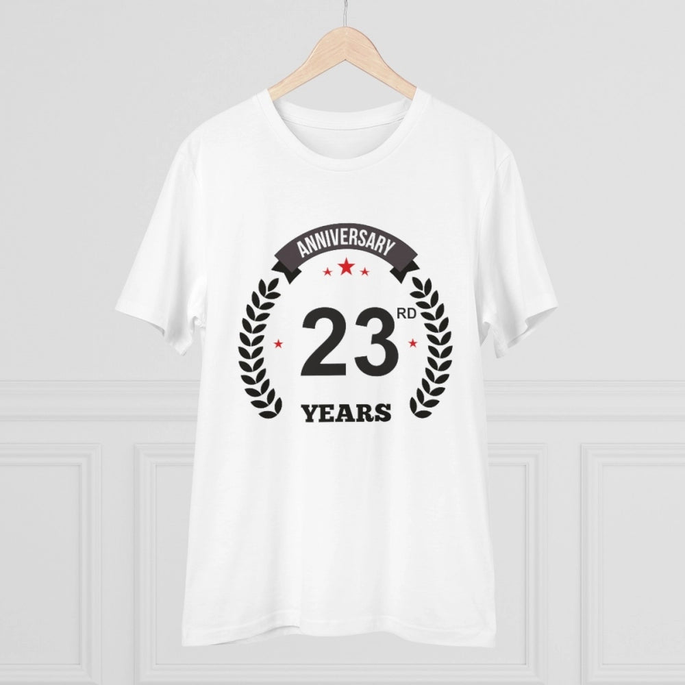 Men'S Pc Cotton 23Rd Anniversary Printed T Shirt (Color: White