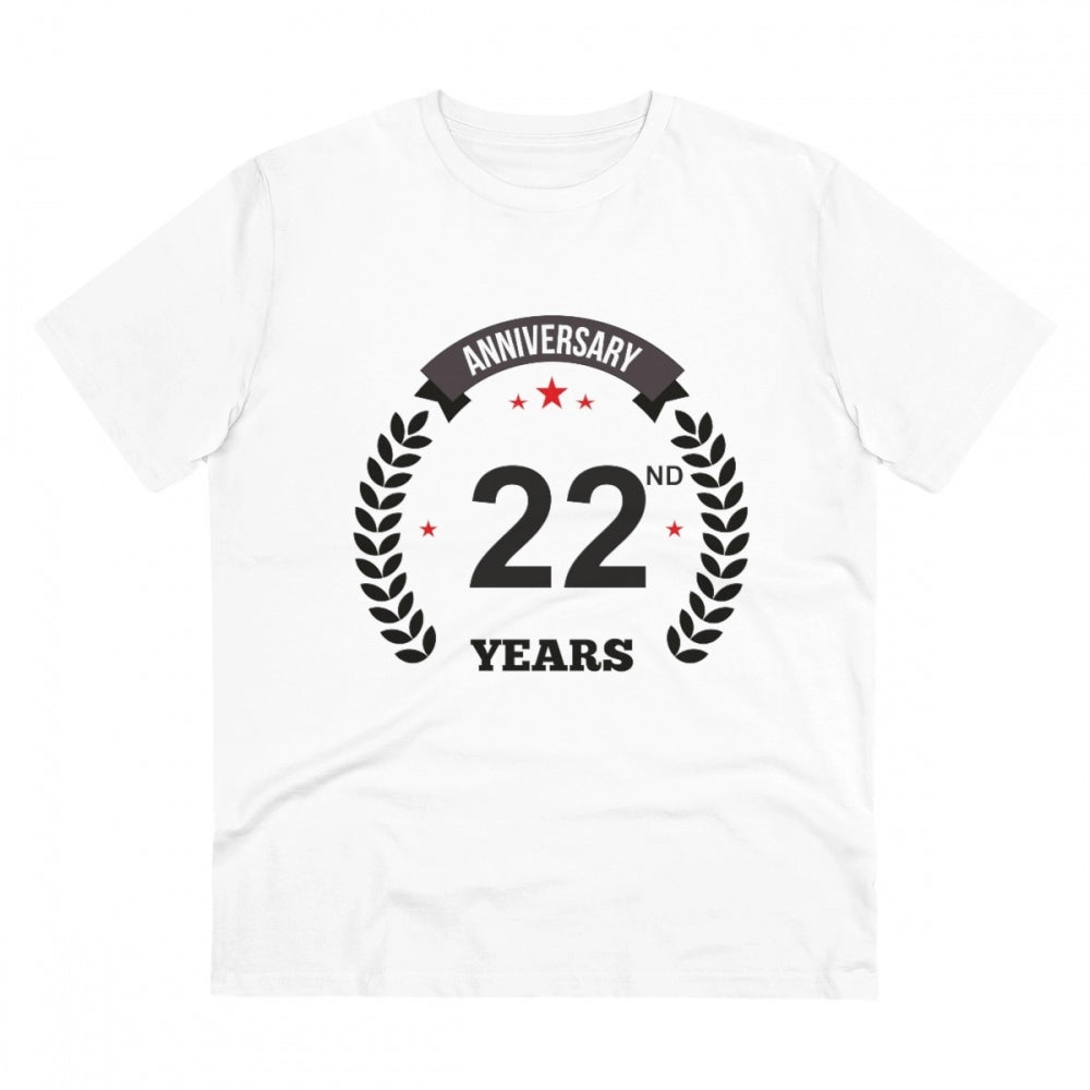 Men'S Pc Cotton 22Nd Anniversary Printed T Shirt (Color: White