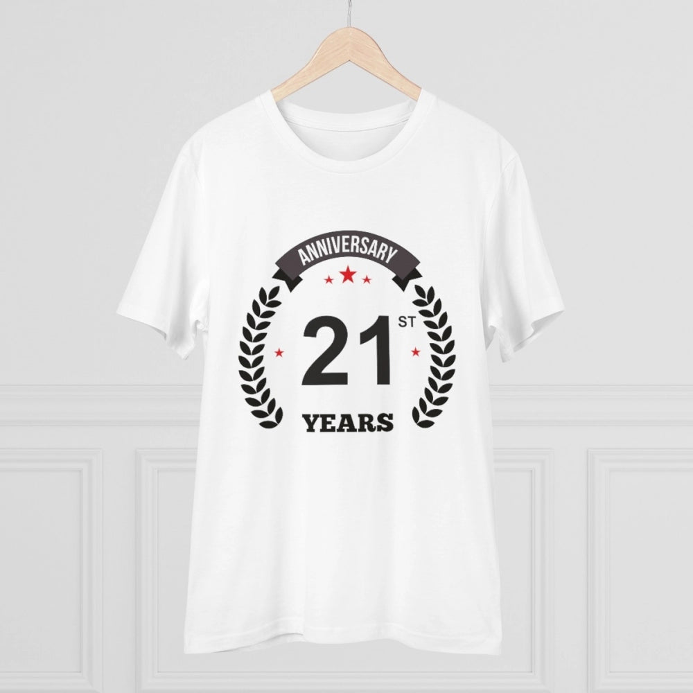 Men'S Pc Cotton 21St Anniversary Printed T Shirt (Color: White