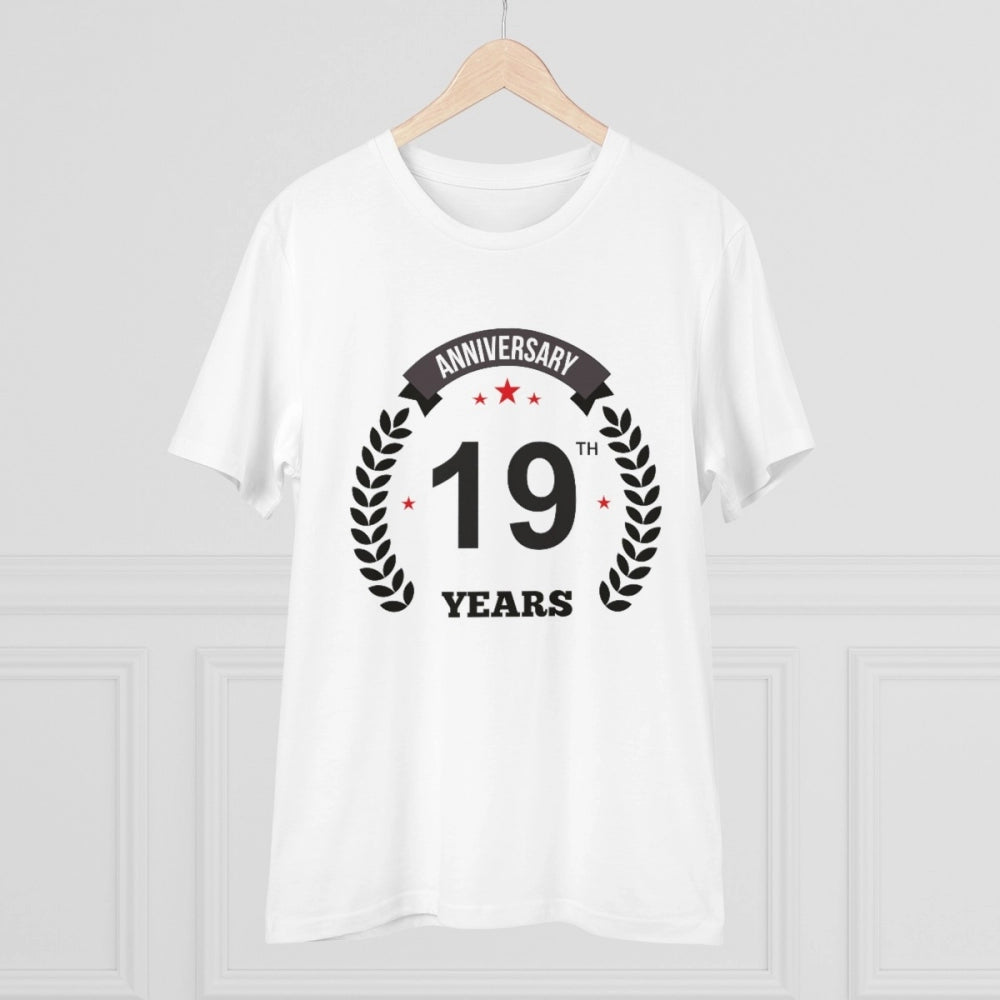 Men'S Pc Cotton 19Th Anniversary Printed T Shirt (Color: White