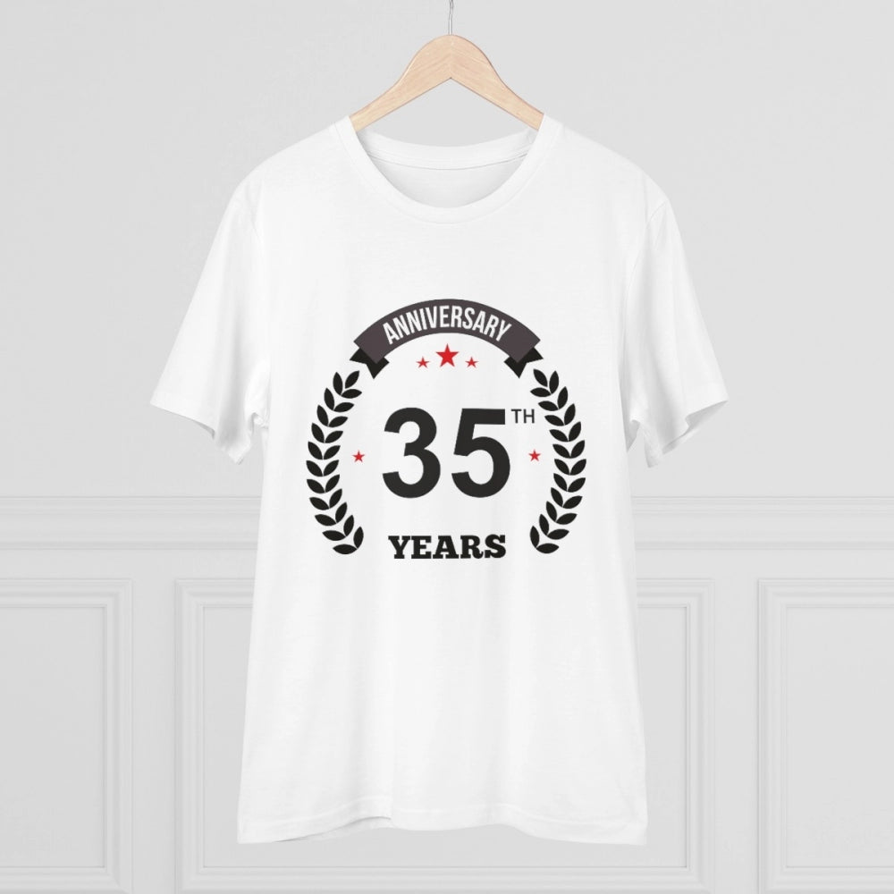 Men'S Pc Cotton 35Th Anniversary Printed T Shirt (Color: White