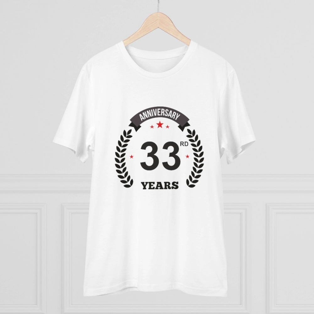 Men'S Pc Cotton 33Rd Anniversary Printed T Shirt (Color: White